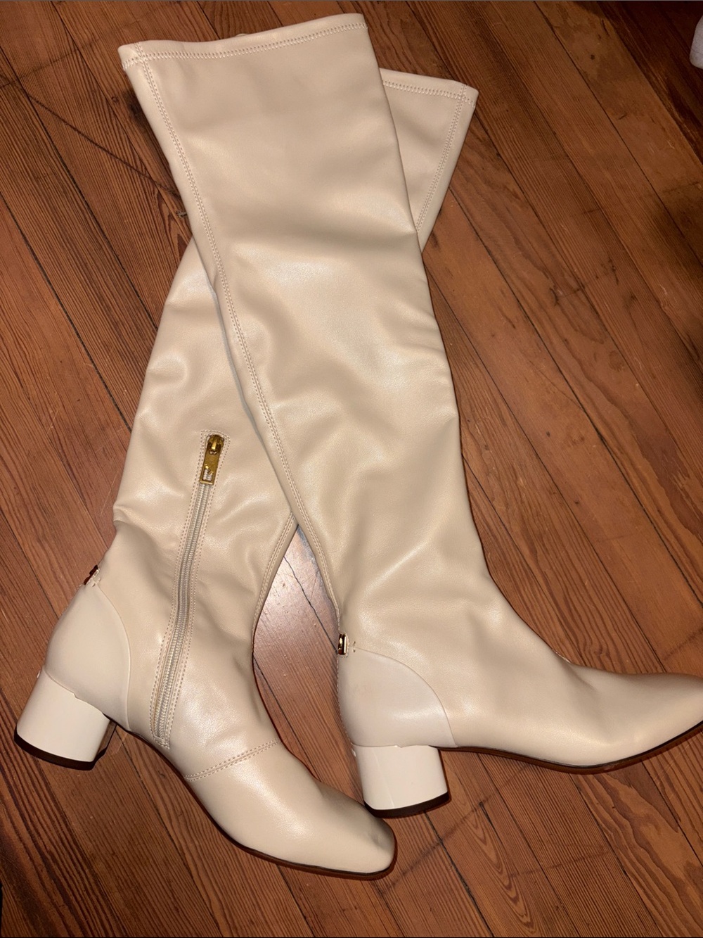 Franco Sarto Cream Knee-High Heeled Boots 7/7.5 based on measurements
